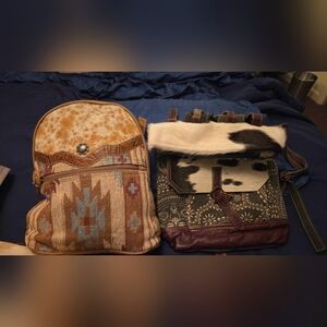 Bundled 2 Myra Bag Backpacks 100% Leather /Cowhide